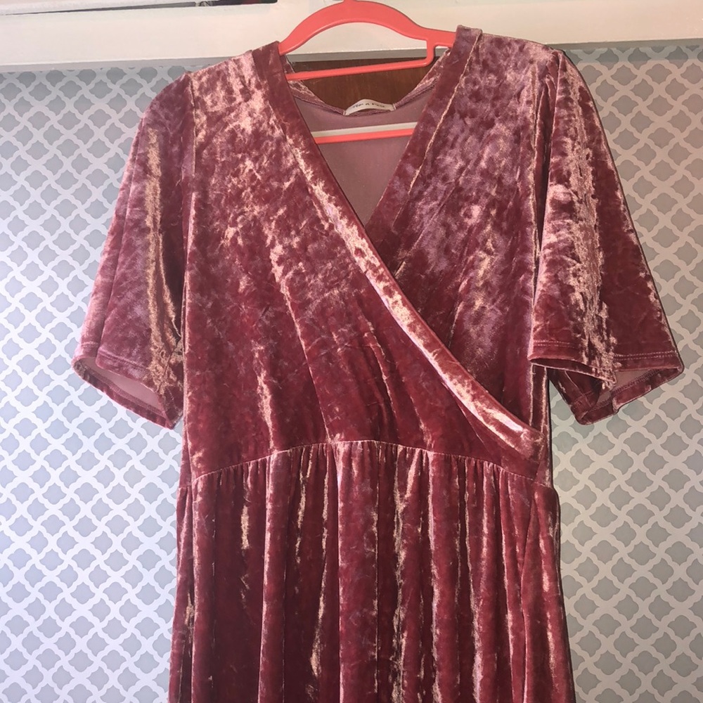 Crushed velvet faux wrap dress